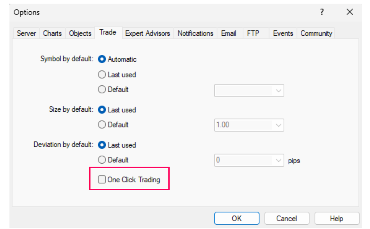 How to place a new order using one-click trading in MT4-1