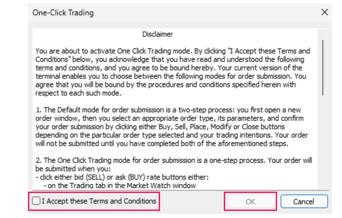 How to place a new order using one-click trading in MT4-2