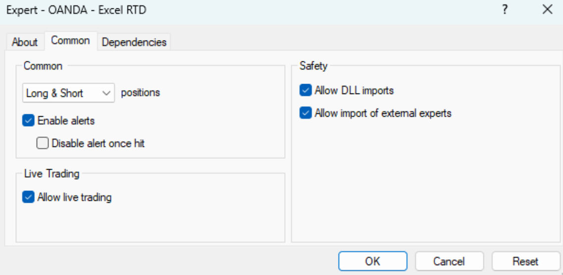 OANDA Excel RTD with MT4-6